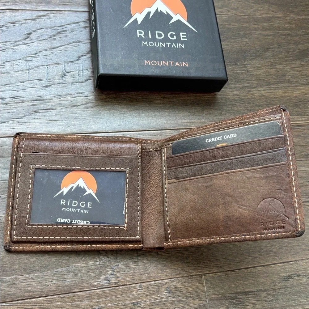 Ridge Mountain Genuine Leather bi-fold wallet,6 card,2 bill,1 ID & 2 other slots